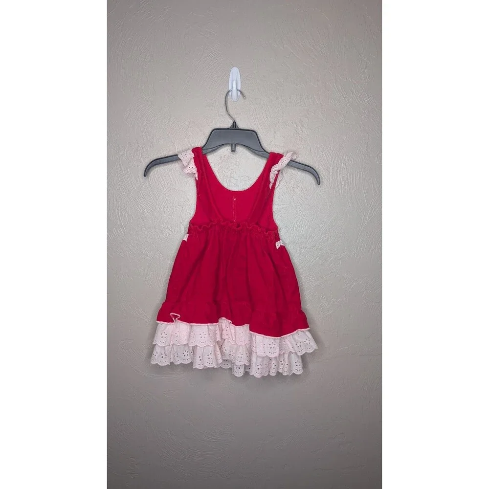 Vintage Evy Of California Toddler 4T Red White Eyelet Trim Corduroy Apron Dress